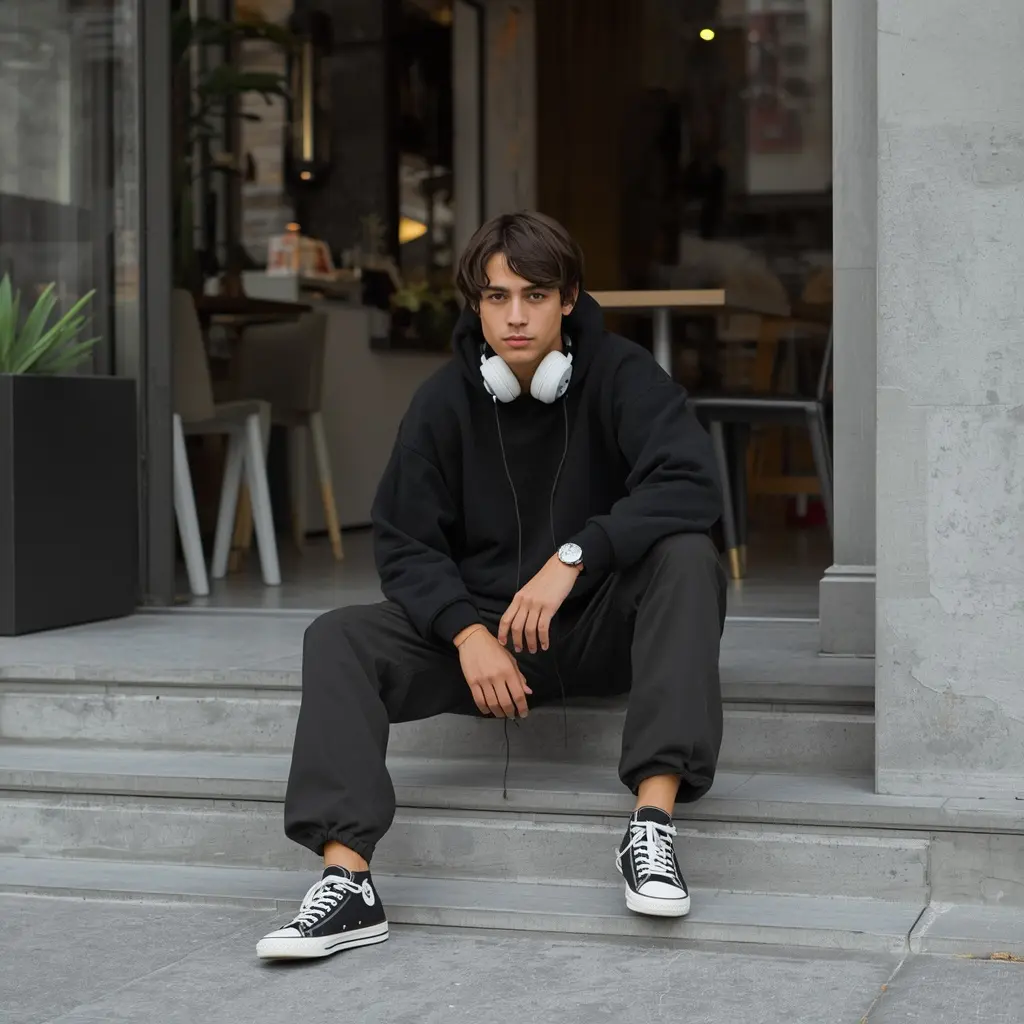 Casual Street DP - gen z aesthetic dp for instagram with casual black hoodie streetwear | BiosStyle HD Instagram DP