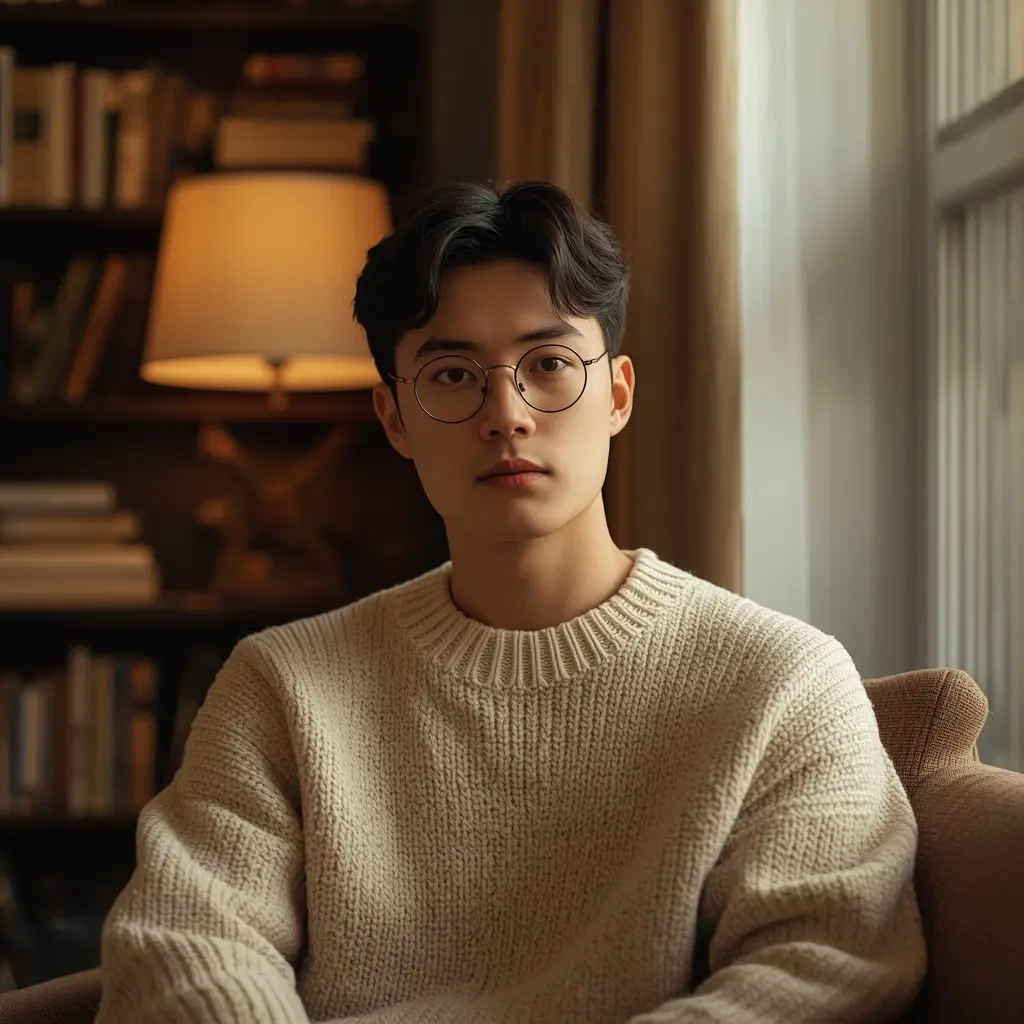 Cozy Bookish DP - gen z aesthetic dp for instagram with cozy sweater and bookshelf | BiosStyle HD Instagram DP