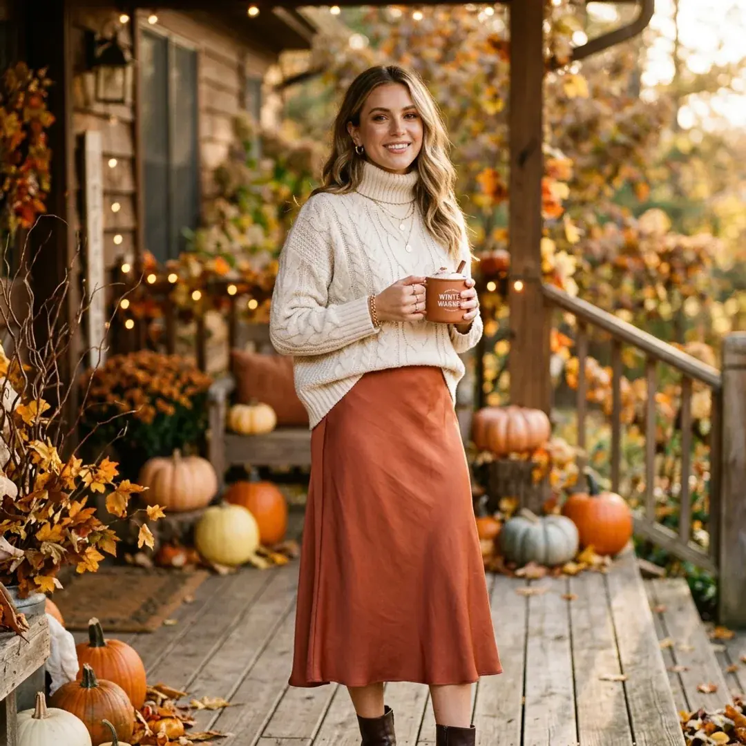 Chic Thanksgiving Outfit Sweater & Skirt — aesthetic DP for Instagram full HD profile picture