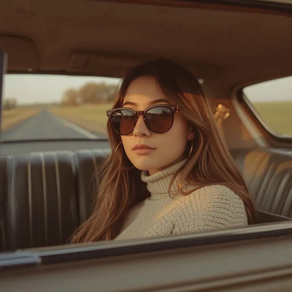 Vintage Car Girl DP - gen z aesthetic dp for instagram with dreamy vintage car portrait | BiosStyle HD Instagram DP