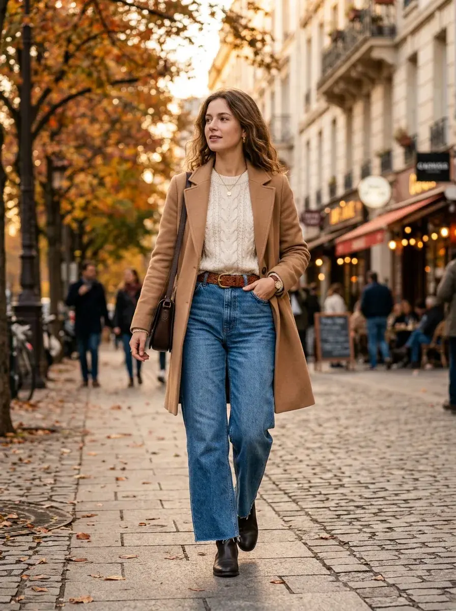 Chic Wide Leg Jeans & Camel Coat Outfit — aesthetic DP for Instagram full HD profile picture