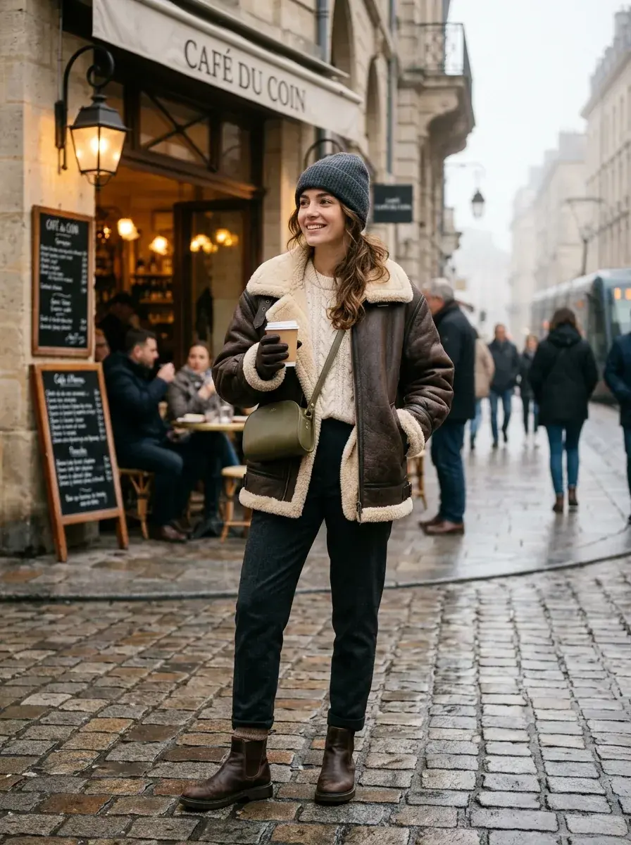 Winter Shearling Leather Jacket Look — aesthetic DP for Instagram full HD profile picture