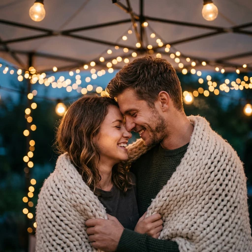 Cozy Fairy Lights Night Romance - fairy lights night couple dp for instagram | BiosStyle HD Instagram DP