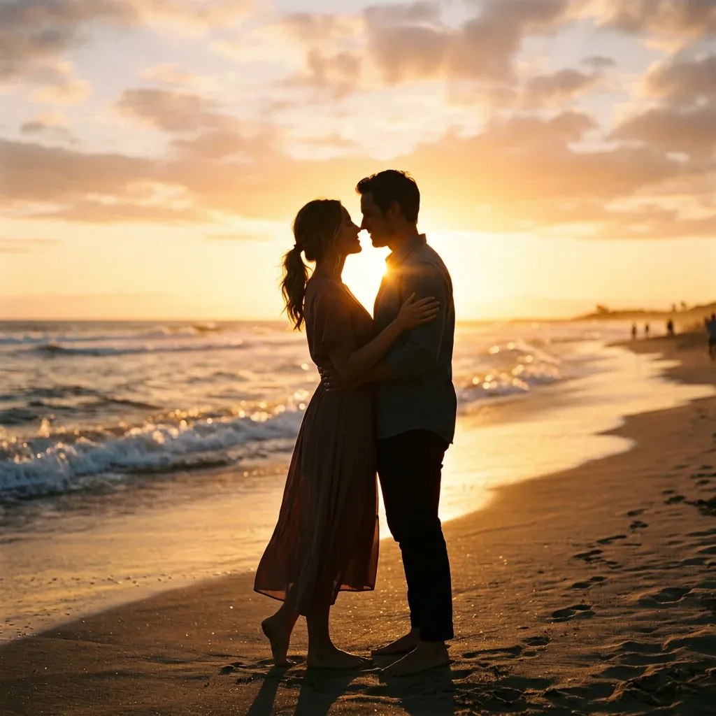 Golden Hour Beach Romance - golden hour couple dp for instagram | BiosStyle HD Instagram DP
