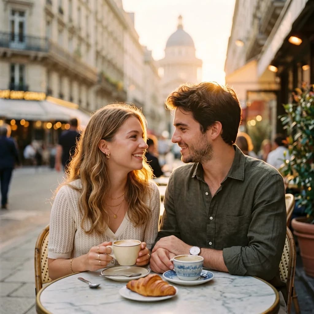 Golden Hour Cafe Romance - golden hour cafe couple dp for instagram | BiosStyle HD Instagram DP
