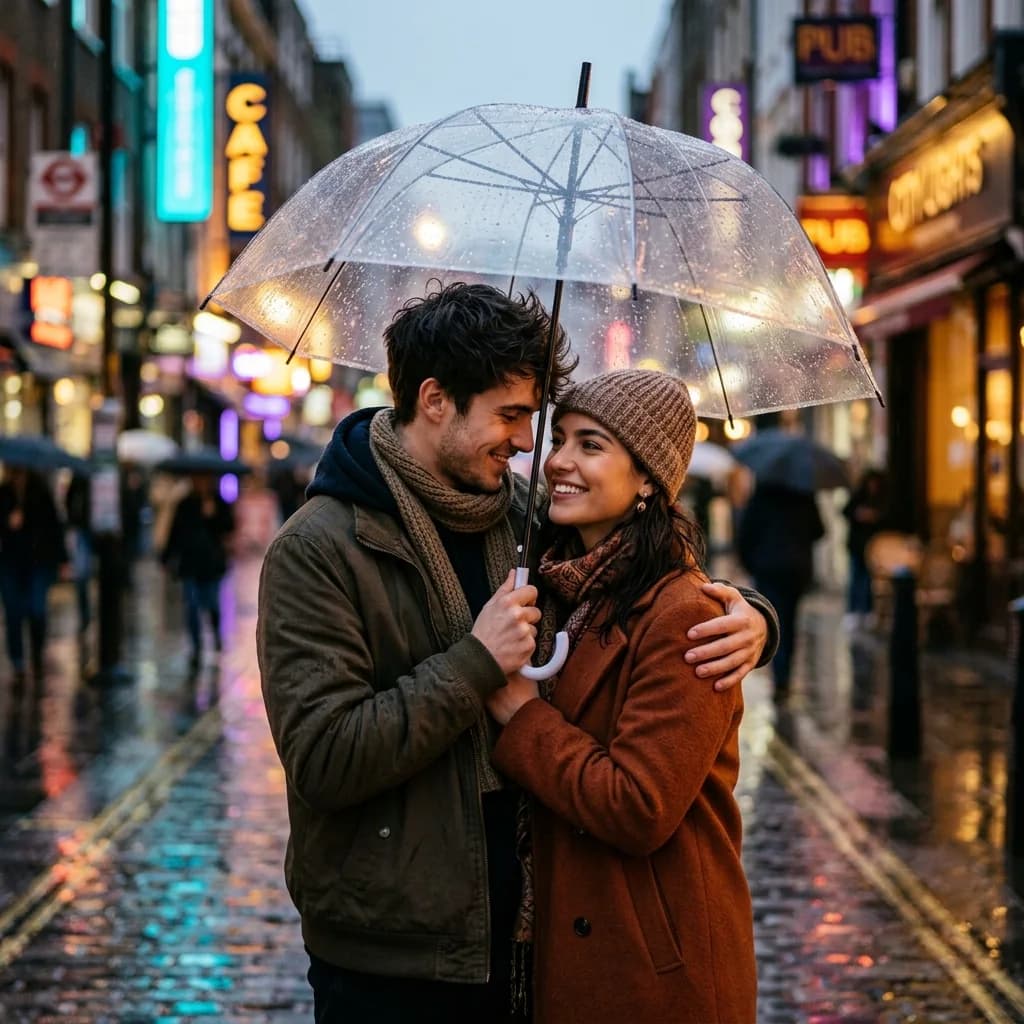 Rainy Neon City Romance - rainy neon city couple dp for instagram | BiosStyle HD Instagram DP