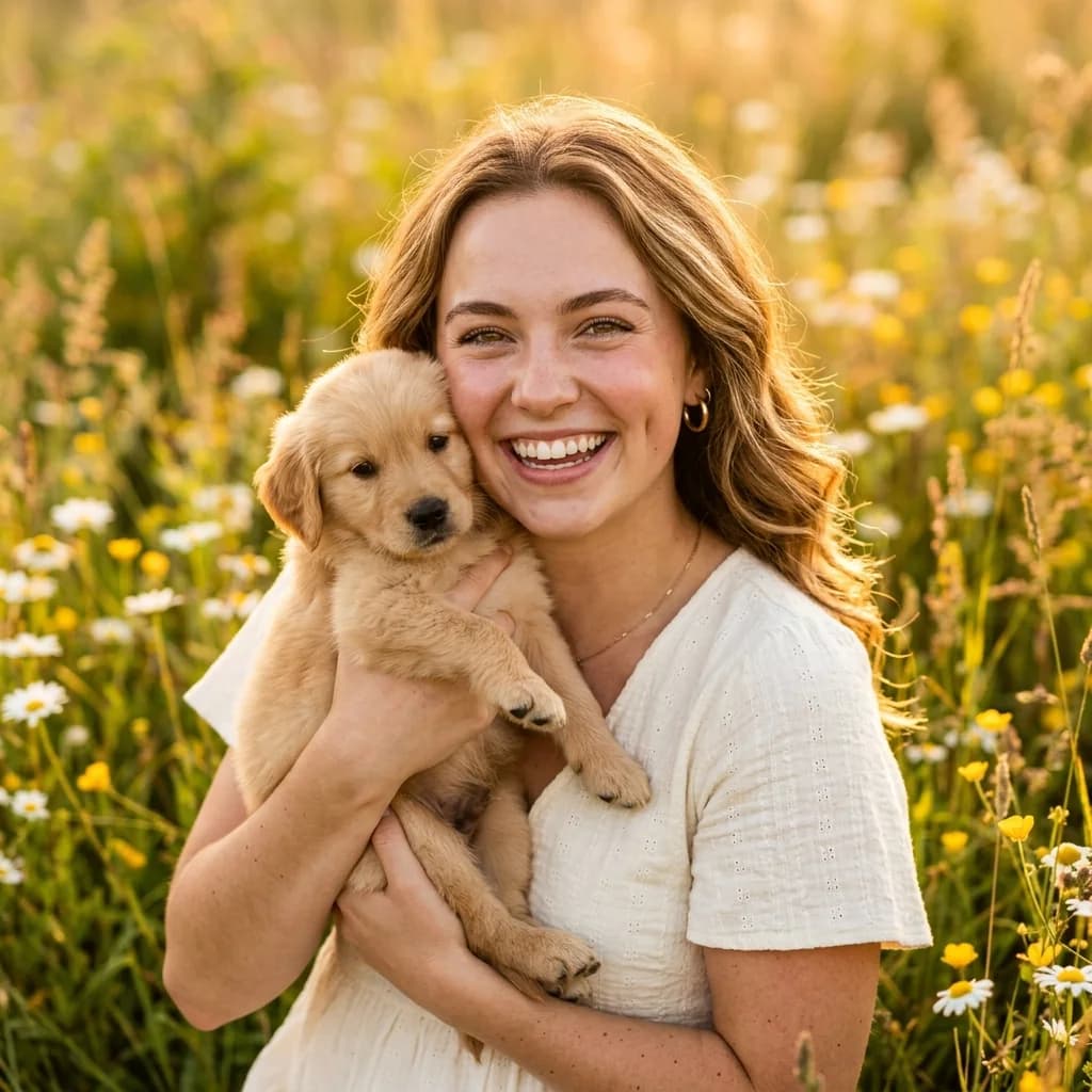 Sunshine Puppy Smile DP - Cute Instagram DP with adorable puppy and sunny garden smile | BiosStyle HD Instagram DP