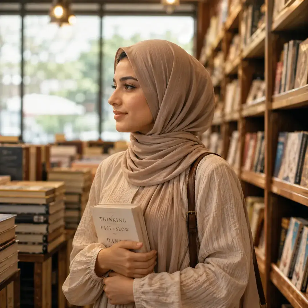 Bookstore Reader Aesthetic Hijab DP — Instagram Hijab DP aesthetic modest profile picture