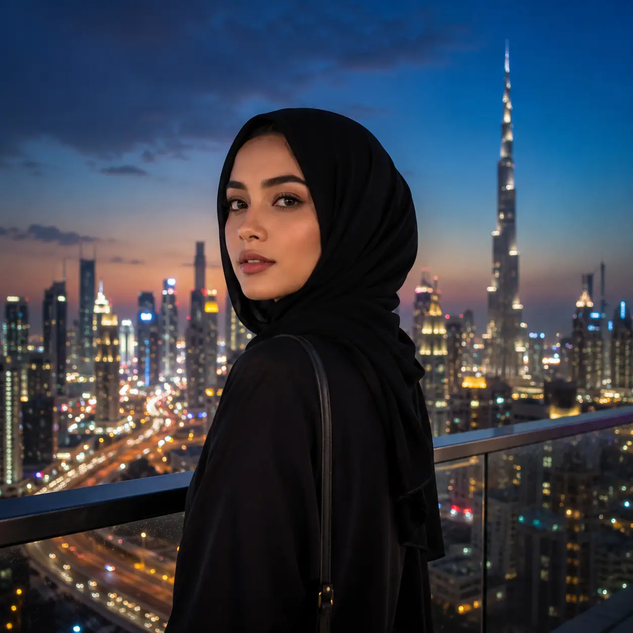 City Lights Hijab DP - urban instagram hijab dp with city lights background | BiosStyle HD Instagram DP