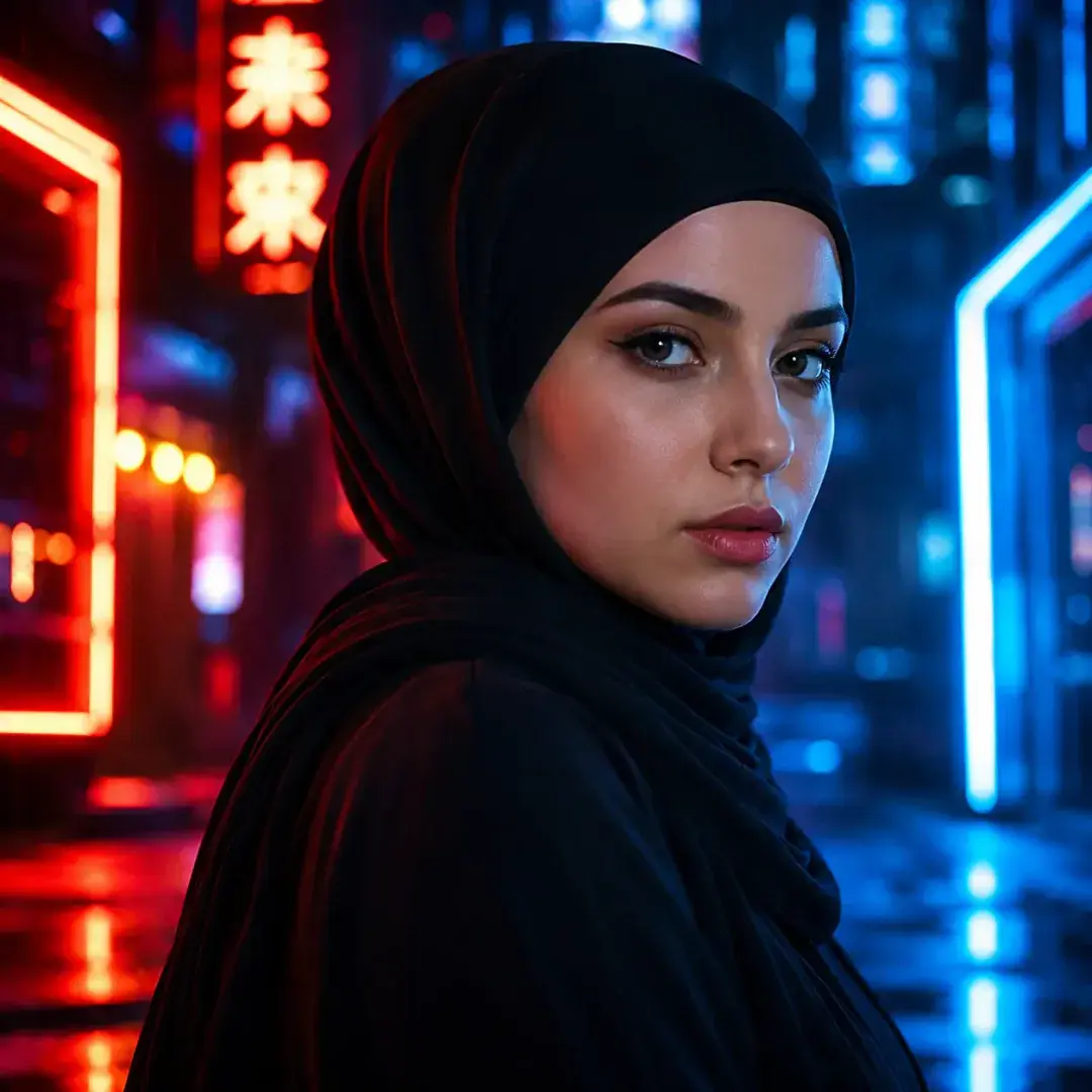 Neon Night Moody Hijab DP — Instagram Hijab DP aesthetic modest profile picture