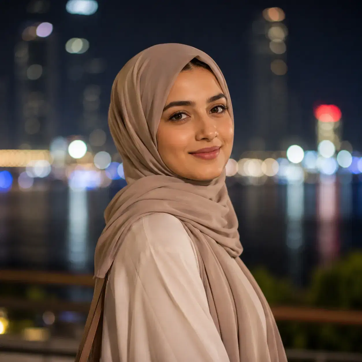 Night City Street Hijab DP — Instagram Hijab DP aesthetic modest profile picture