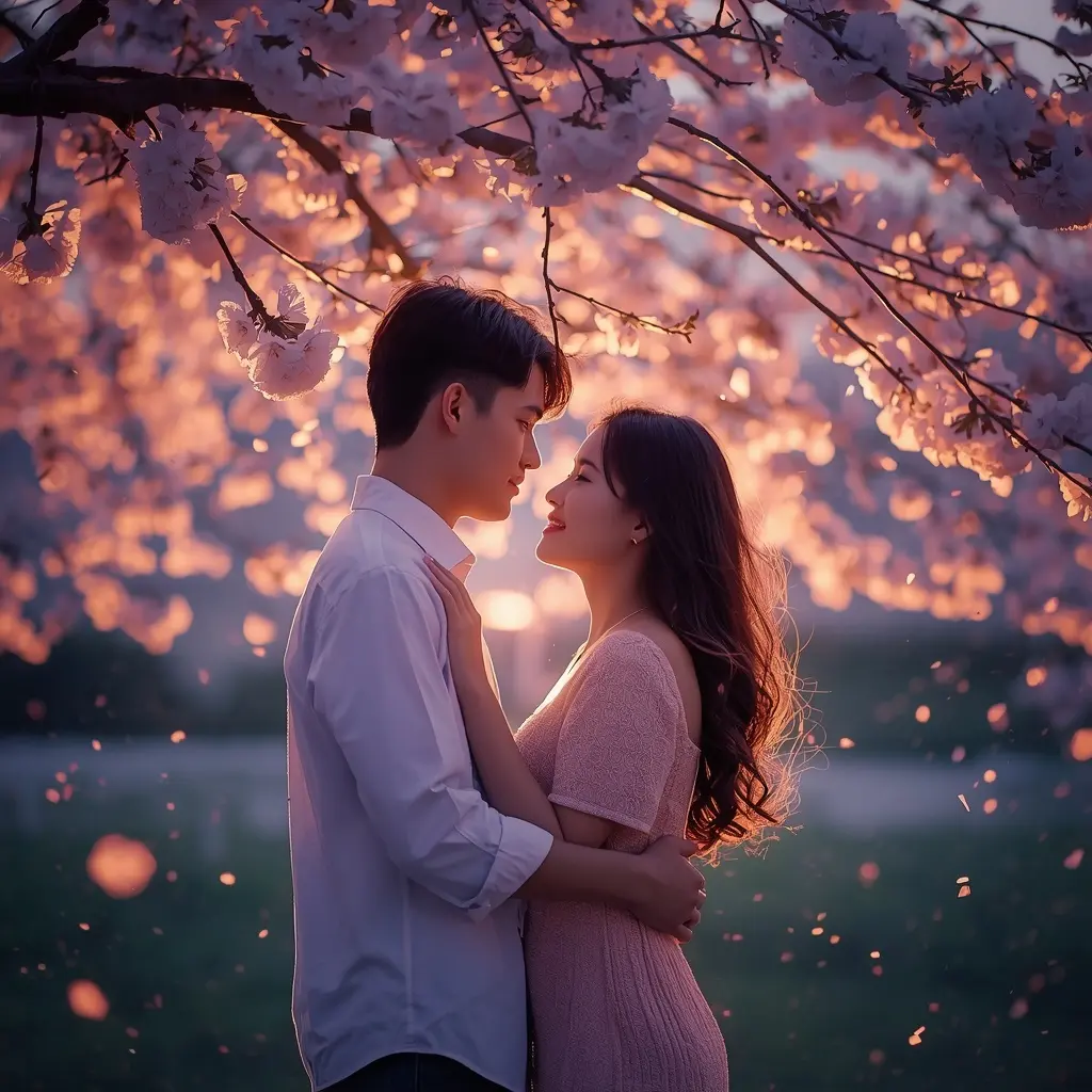 Cherry Blossom Love DP - Dreamy aesthetic love DP for Instagram with couple under cherry blossoms | BiosStyle HD Instagram DP