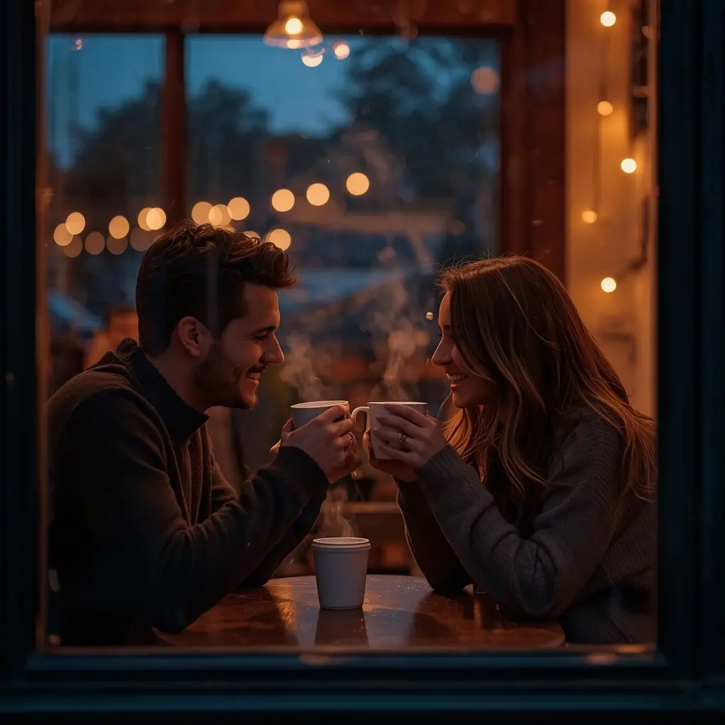 Rainy Café Love DP — HD couple DP for Instagram romantic matching profile picture