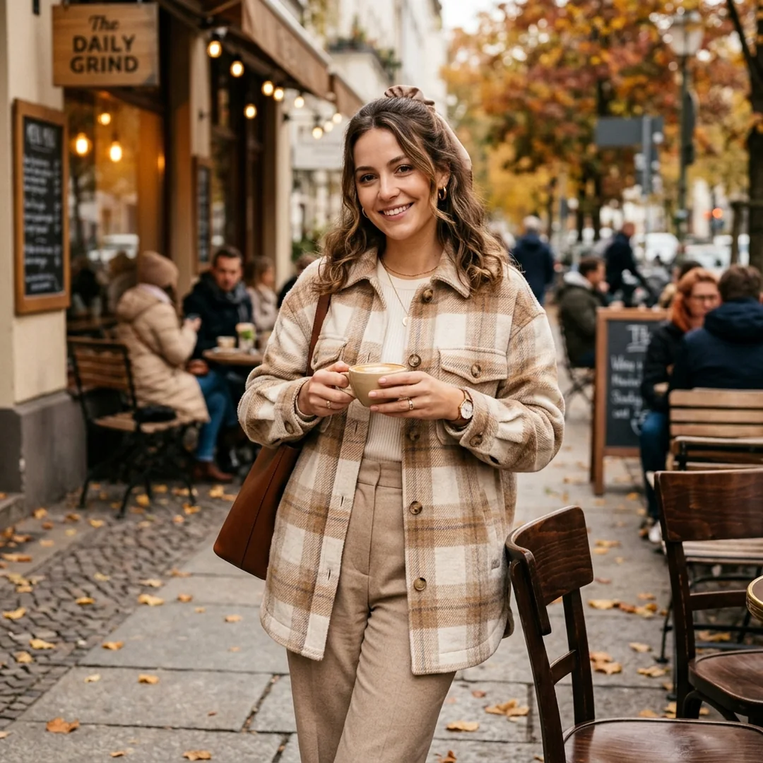 Trending cozy plaid flannel shacket layered fall outfit aesthetic Instagram DP