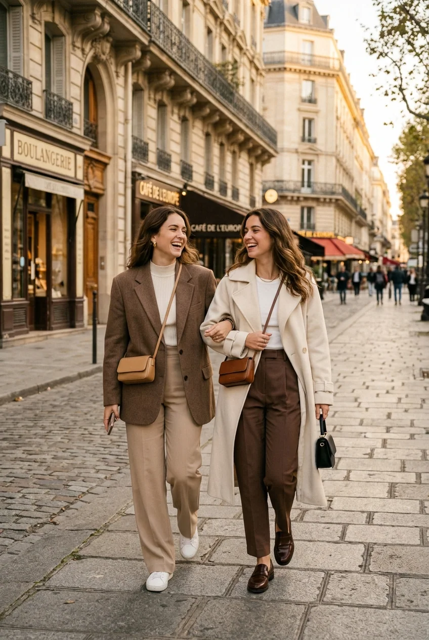 Matching outfits for best friends aesthetic clothes wool blazers chic European street style DP