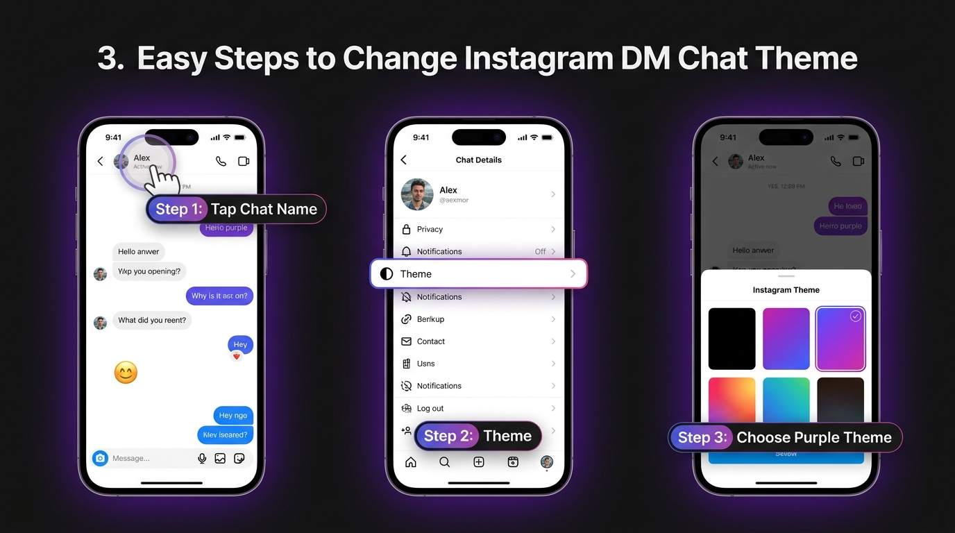 Step-by-step guide on how to change Instagram DM chat theme to purple or default gradient