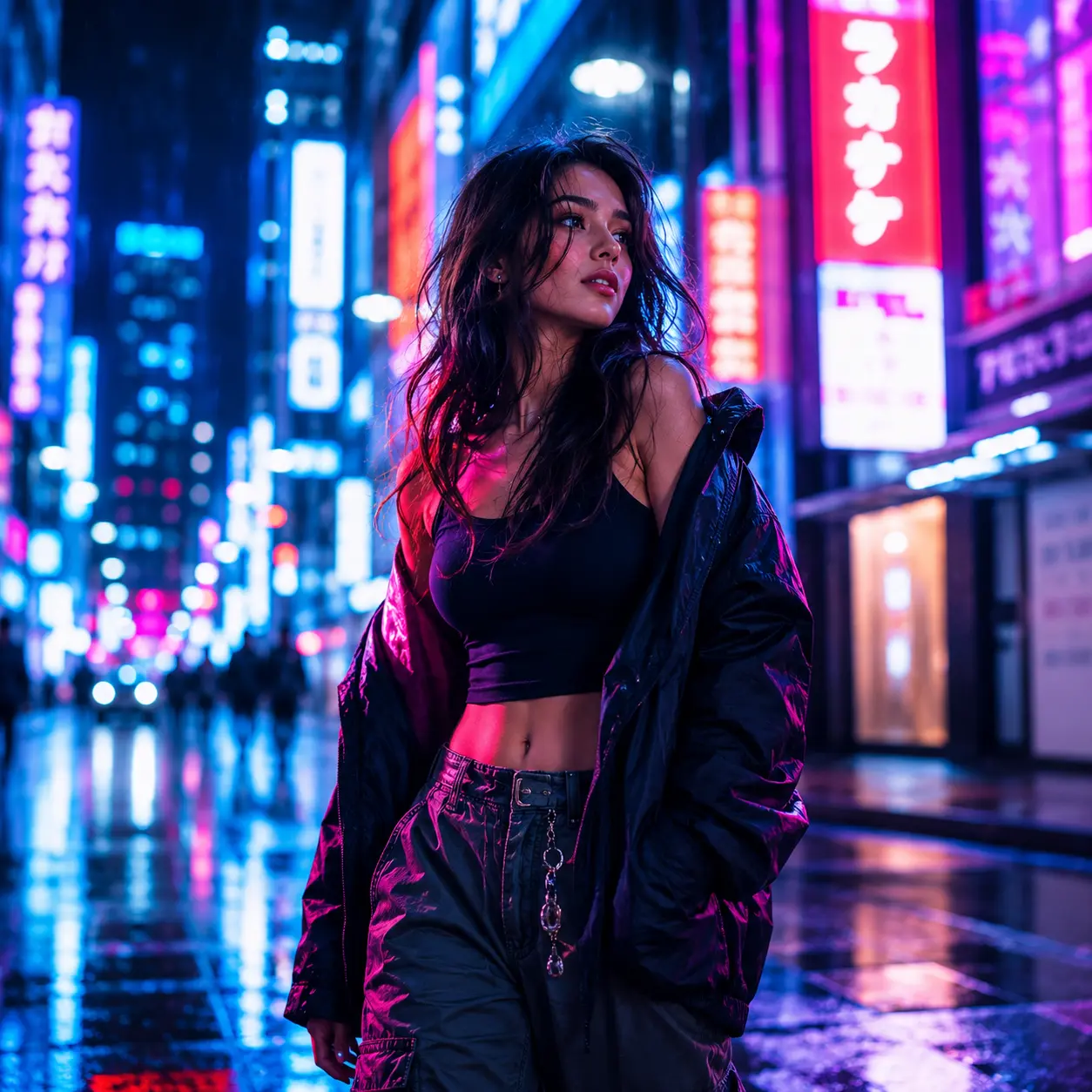 Neon Street DP — Best Instagram DP for girls with neon city lights and urban fashion aesthetic