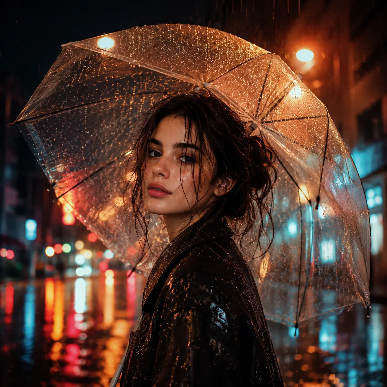 Rainy Night DP — Best Instagram DP for girls with cinematic rainy night portrait and city lights