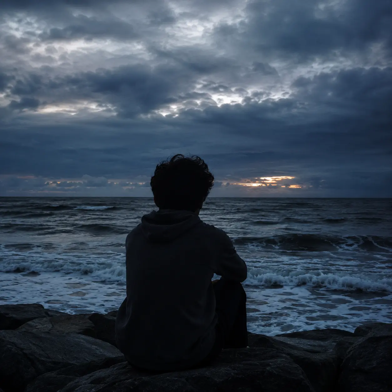 Ocean Thoughts DP — sad dp for instagram with ocean silhouette view